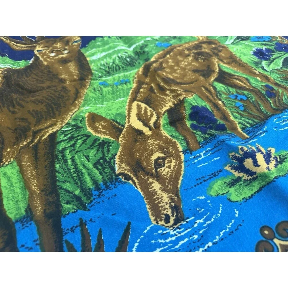 Vintage Deer Stag Woven Tapestry 38x69 Cabin Lodge Woodland Wall Hanging